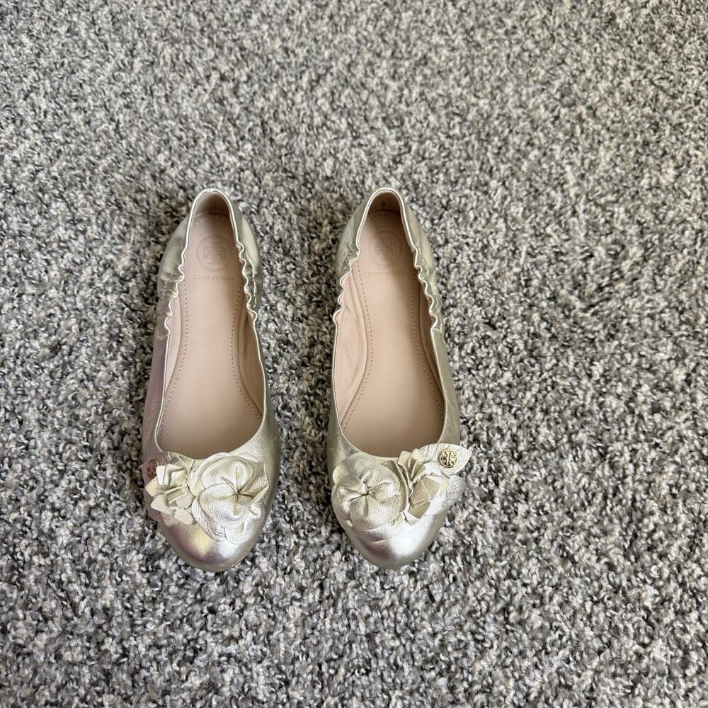 Tory Burch champagne Gold blossom Embellished Ballet Flats Women's Size 7 New - Picture 7 of 7